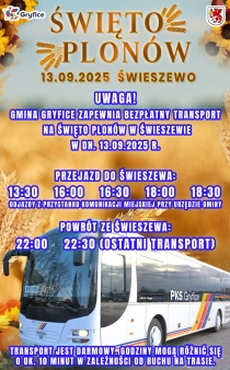 UWAGA! Bezpłatny transport na Święto Plonów w Świeszewie