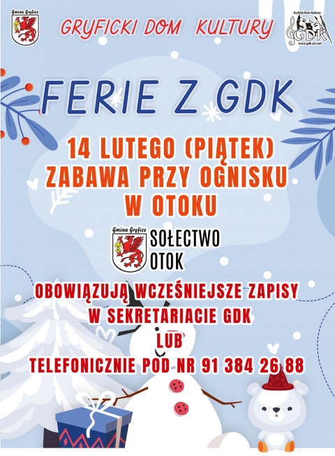 FERIE 2025 z GDK - 14.02. (piatek) godz. 10,30 - Zabawa przy ognisku w Otoku