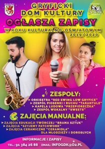 Gryficki Dom Kultury ogłasza zapisy w roku kulturalno-oświatowym 2019/2020