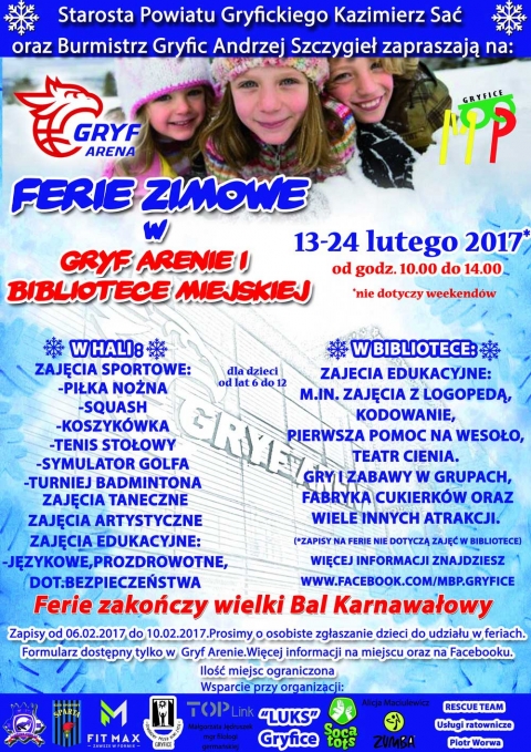 Ferie zimowe w Gryf Arenie i Bibliotece Miejskiej