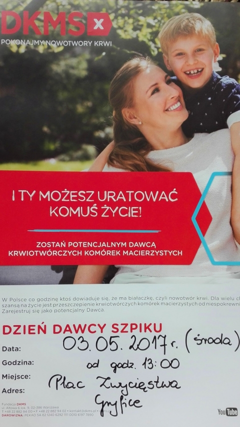 Dzień Dawcy Szpiku w Gryficach 3 maja 2017 r.