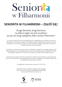 Filharmonia zaprasza Seniorki i Seniorów do udziału w projekcie &quot;Seniorita w Filharmonii&quot;