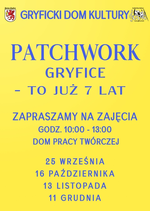 Gryficki Dom Kultury oraz Grupa szyjąca Patchwork Gryfice zapraszają na zajęcia z patchworku