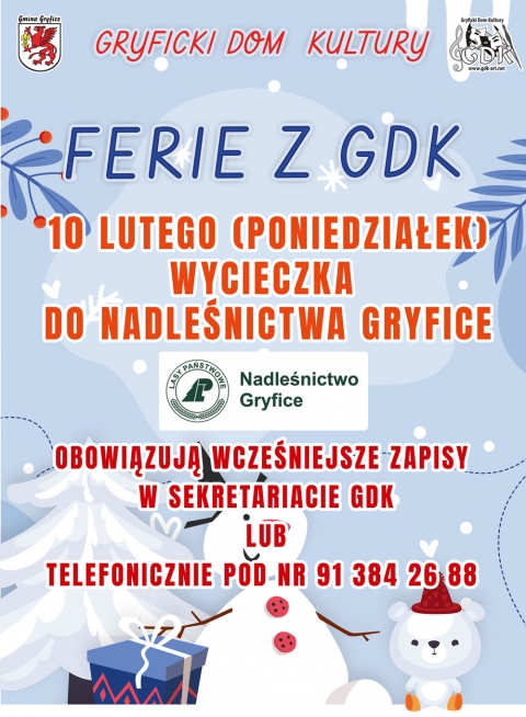 FERIE 2025 z GDK - 10.02. (poniedziałek) godz. 10,30 - Wycieczka do Nadleśnictwa Gryfice