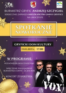 Burmistrz Gryfic Andrzej Szczygieł serdecznie zaprasza mieszkańców gminy Gryfice na uroczyste &quot;Spotkanie Noworoczne&quot;